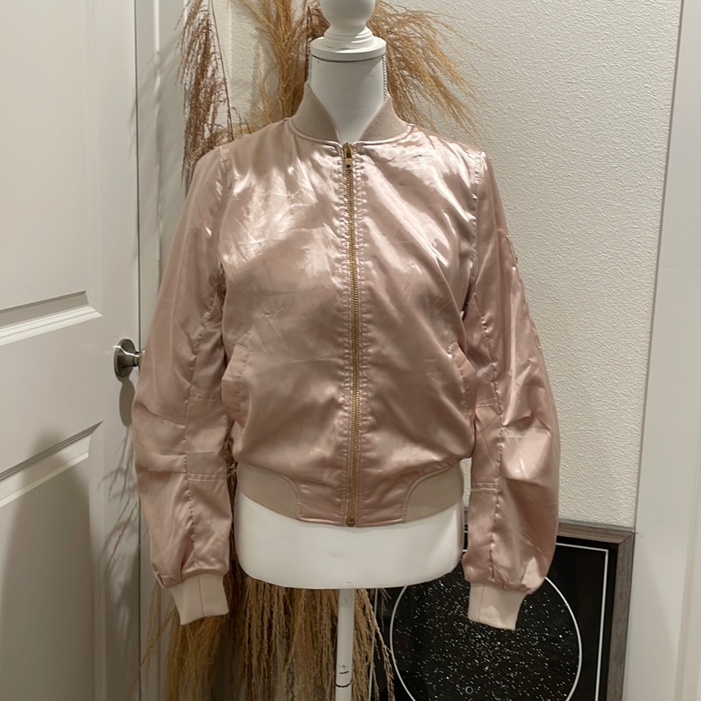 Lulus Zippered Rose Gold Bomber Jacket
